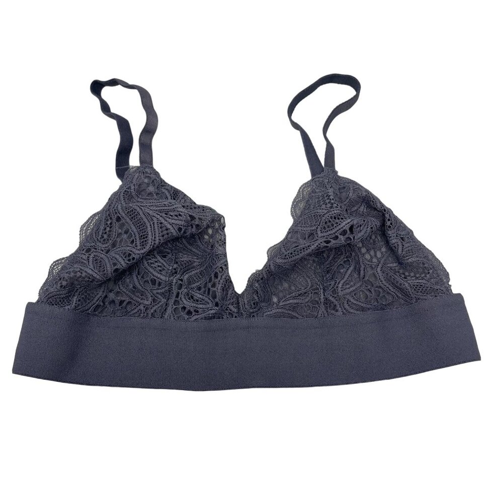 Lively The Long Lined Lace Bralette Bra Adjustable Strap Gray Nylon Size Medium